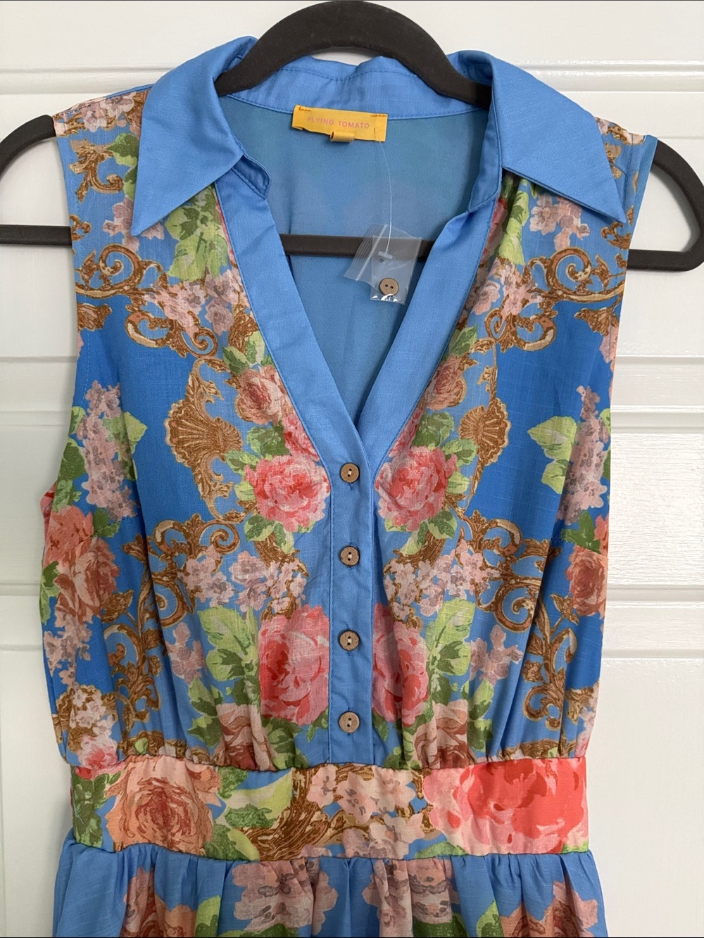 Flying Tomato Blue Floral Collared Button-Front Maxi Dress - Picture 5 of 5